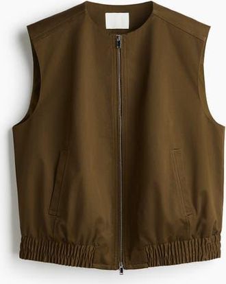 H&M Twill Gilet in Dark Golden Olive at Nordstrom, Size X-Small