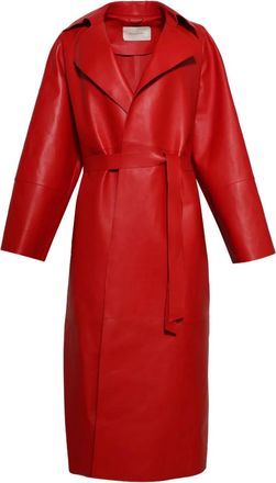 Magda Butrym Cappotto in pelle con cintura - Rosso