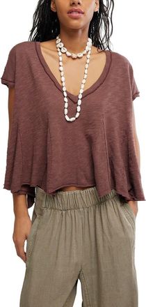 Free People Swing Along With Me Cotton & Linen Blend T-Shirt in Brunette at Nordstrom, Size X-Small