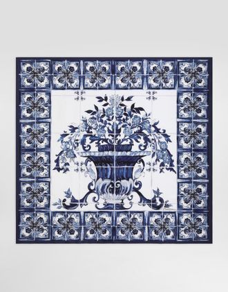 Dolce & Gabbana DG EXCLUSIVE Dolce & Gabbana Majolica-print 90x90 Silk Twill Foulard - Woman Scarves And Silks White Onesize