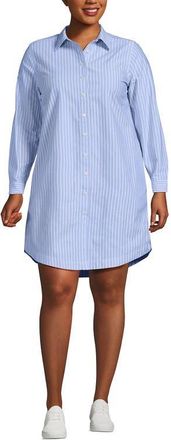 Lands End Plus Size Light Weight Denim Long Sleeve Button Front Shirt Dress in Blue/white Stripe at Nordstrom, Size 3X
