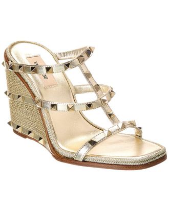 Valentino Rockstud Caged 100 Leather Wedge Sandal