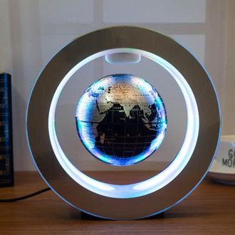 OEM Luz Led Flotante De Levitaci&oacute;n Magn&eacute;tica Con Mapa Del Mundo Redondo, Antigravedad, M&aacute;gica, M&uacute;ltiple, Plateada Y Negra, 10,5 Cm