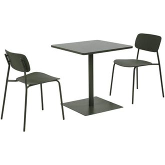 Sweeek Square steel bistro garden table 70 cm + 2 chairs, khaki green - Orea + Liva
