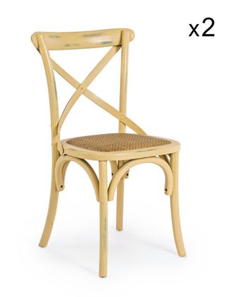 Konte Design Lote de 2 sillas de madera de olmo ocre y rat&aacute;n natural