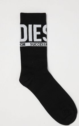 Diesel Calze in cotone stretch al polpaccio con logo jacquard a contrasto