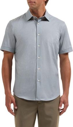 Bugatchi Miles OoohCotton Geo Print Short Sleeve Button-Up Shirt in Avocado at Nordstrom, Size Xxx-Large