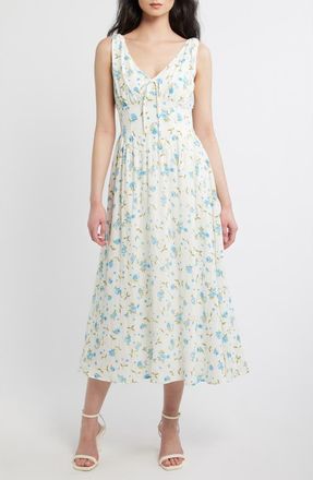 Blu Pepper Floral Print Sleeveless Midi Dress in Ivory/blue at Nordstrom, Size Medium
