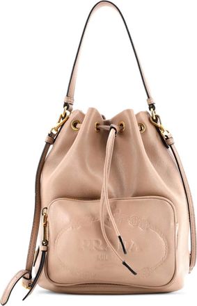 Prada Glace kleine bucket-tas met trekkoord en logo - Beige