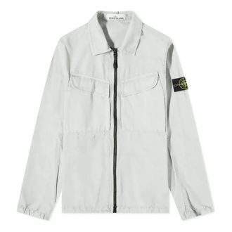 Stone Island Brushed Cotton Canvas Zip Overshirt Pearl Grey 7715101WN-V0161