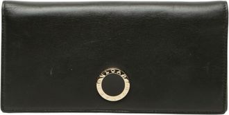 Bulgari Gold Black Leather Long Wallet (Bi-Fold) (Pre-Owned)