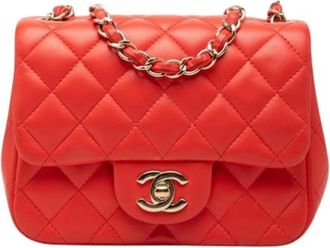 Chanel Pre-owned Square Flap - Dames - Pre-owned - Oranje - Maat: ONE Size Leer