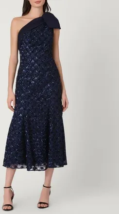 Shoshanna Midnight Diamond Sequin Mesh Selina Dress in Navy at Nordstrom, Size 14
