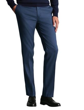 CHARLES TYRWHITT Slim Fit Smart Texture Pants in Indigo Blue at Nordstrom, Size 38 X 30