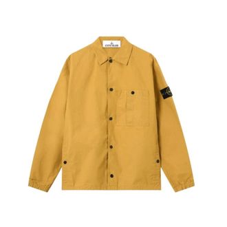 Stone Island Light Jackets, male, Yellow, Size: L Double-Coated Cotton Ripstop Overshirt