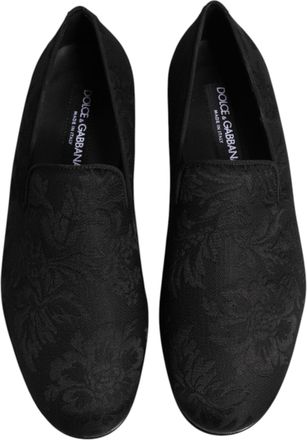 Dolce & Gabbana Black Floral Brocade Loafers Men Dress Shoes Viscose Cotton Silk Polyester