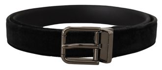 Dolce & Gabbana Zwart Fluweel Zilverkleurige Logo Metalen Gesp Riem