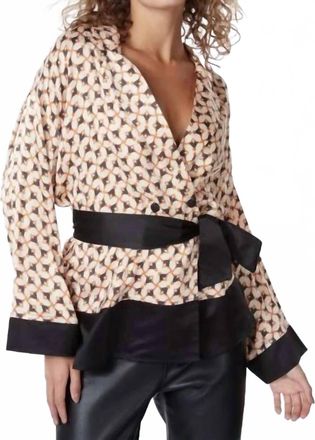 Esqualo Sloane Geo Print Belted Kimono In Cream
