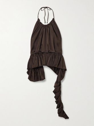 Liberowe Top In Cr&ecirc;pe Satin Con Scollo Allamericana E Baschina Tamara - Marrone