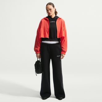 Nike Womens Studio Fleece Medium Weight Mid-Rise Wide-Leg Pants in Black | IQ3170-001