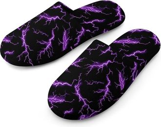 Generic Thunder Print Mens Slippers Warm Non-Slip Houes Shose Spa Slipper for Home Bedroom