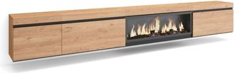 Skraut Home Skraut Home - Mueble Tv, Televisi&oacute;n, Muebles De Sal&oacute;n, Almacenaje, 317x45x35 Cm, Chimenea El&eacute;ctrica Xxl, Colgado, Suspendido, Estilo Moderno, Roble
