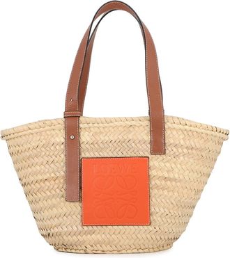 Loewe Brown Orange Raffia Leather Basket Tote Bag (Pre-Owned)
