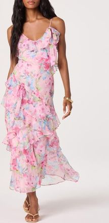 ASTR the Label Amiya Ruffle Maxi Dress in Pink Multi Floral at Nordstrom, Size Medium