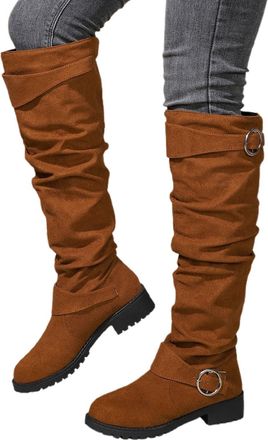 Generic Plus Size Women Womens Cowboy Knee-High Boots Toe Walking Chelsea Easy Clean Block Heel Rainy Days Commute, Office Lightweight Grip Sole Hiking (22) B