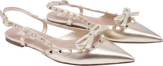 Valentino Womens Leather Rockstud Bow Slingback Ballet Flat (Authentic Pre- Loved)