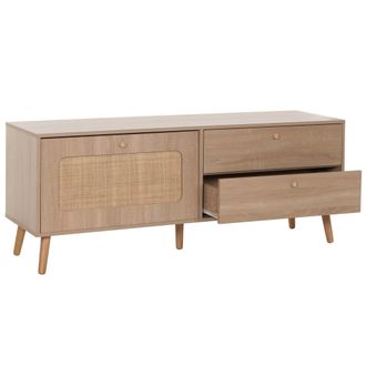 Hhg Nunca Usado] Tv Rack Hhg 172, Mesa Tv Lowboard Cajonera Tv Cabinet, Puerta Caj&oacute;n, Madera De Rat&aacute;n Kubu 56x140x41cm Aspecto Roble