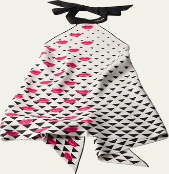 Prada Lips-Print Backless Silk Twill Halter Top