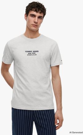 Tommy Hilfiger Mens Tommy Jeans Sports Club Logo T-Shirt - Ice Grey Heather - XL