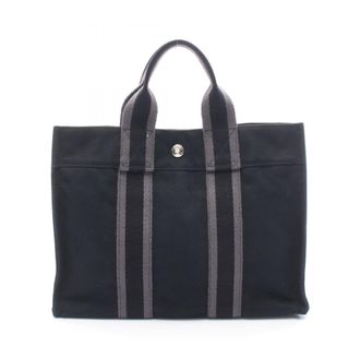 Herm&egrave;s Black Gray Canvas Tote Bag (Pre-Owned)