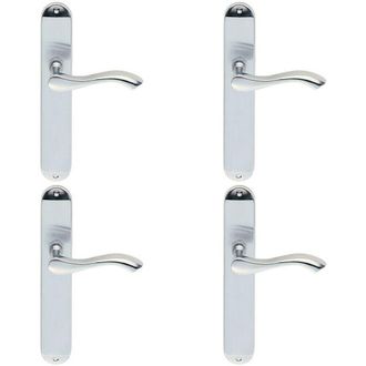 Loops 4x PAIR Curved Handle on Long Slim Latch Backplate 241 x 40mm Satin Chrome