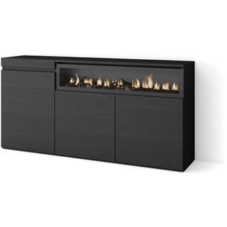 Skraut Home Skraut Home - Aparadores Para Sal&oacute;n, Gran Capacidad De Almacenaje, 150x75x35cm, 3 Puertas, Chimenea El&eacute;ctrica, Estilo Moderno, Negro