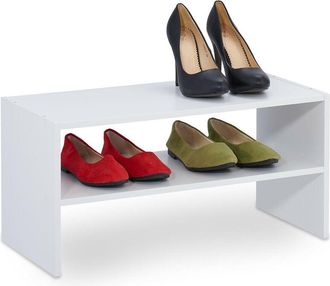 Relaxdays Relaxdays Shoe Rack, Organiser with 2 Levels, Stores 4 Pairs of Shoes, HxWxD: 29.5 x 60 x 29.5, Stackable, White