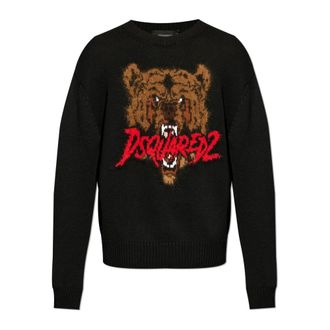 Dsquared2 Round-neck Knitwear, male, Black, Size: XL Wool Sweater