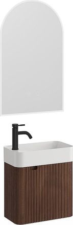 Vente-Unique Mueble con lavabo suspendido estriado de madera de fresno con lavabo encastrado, grifo y espejo - Natural oscuro - 45 x 25 x 48 cm - JONSA