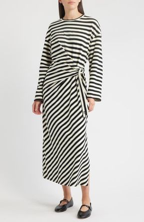 FRNCH Fenouil Directional Stripe Long Sleeve Dress in Noir at Nordstrom, Size X-Large
