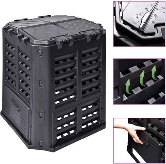 vidaXL Compostiera da Giardino Nera 68,9x68,9x83,9 cm 360 l - Vidaxl