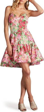 Tadashi Shoji Floral Print Ruffle Strapless Dress in Pink/Floral at Nordstrom, Size 10