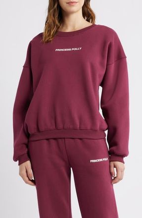 Princess Polly Logo Graphic Crewneck Sweatshirt in Burgundy at Nordstrom, Size 10