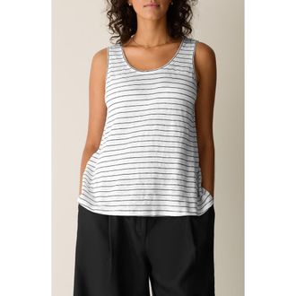 Eileen Fisher Stripe Organic Linen Tank in White/Black at Nordstrom, Size Xx-Small