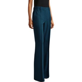 Reiss Jade Pintuck Stretch Wool Blend Wide Leg Pants in Teal at Nordstrom Rack, Size 12 Us / 16 Uk
