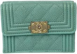 Chanel Pre-owned Boy Caviar Leather Trifold Wallet - Dames - Vintage Accessoires - Blauw - ONE Size - Leer - Vintage