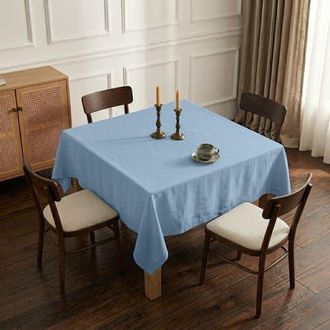 Solino Home Linen Table Throw, 52 x 52 Inch for Dining Table, Holiday and Everyday Table Decor - Diana Medium Weight in Dusty Chambray Blue at