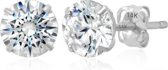 MAX + STONE 14k Yellow or White Gold Solitaire Round Cubic Zirconia Stud Earrings 4MMto7.5MM