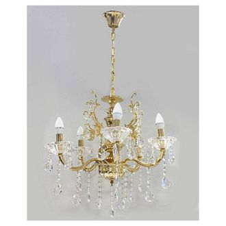 Trade Shop Trade Shop Traesio - Trade Shop - Lampadario Soffitto 5 Bracci A Sospensione Con Catena Gocce Pendenti Lampada A12 - Oro