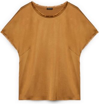 Fiorella Rubino Satijnen top met franjes - Dames - Blouses - Bruin - XL - Satijn - Overhemden